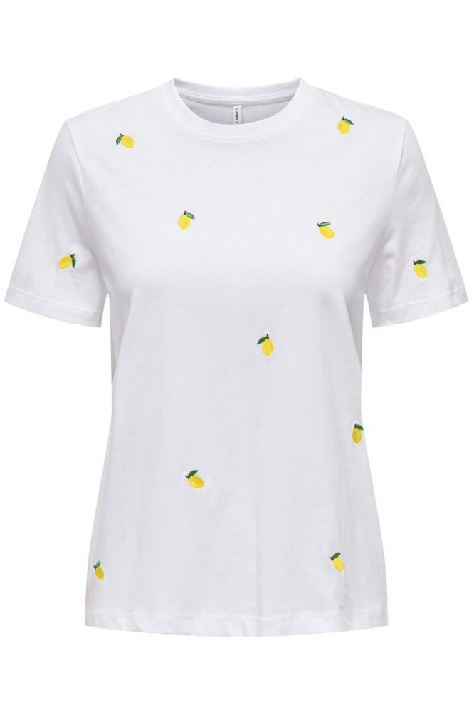 ONLKETTY LIFE S/S O-NECK TOP JRS NO 15288473 Bright White/Lemon